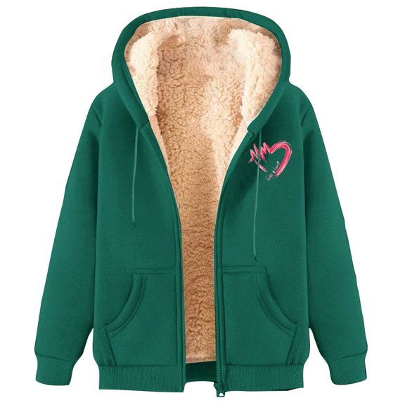 Women's Full Zip Fleece Lined Thickened Warm Hooded Sweatshirt, All Seasons Casual Jacket with Front Pockets for Daily Wear, Outdoor Activities and Winter Comfort Blackish Green L