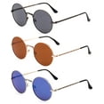 thumbnail image 2 of 3 Pack Round Metal Frame Circle Rim Fashion Sunglasses for Women for Men, Gunmetal, Brown & Blue, 2 of 2