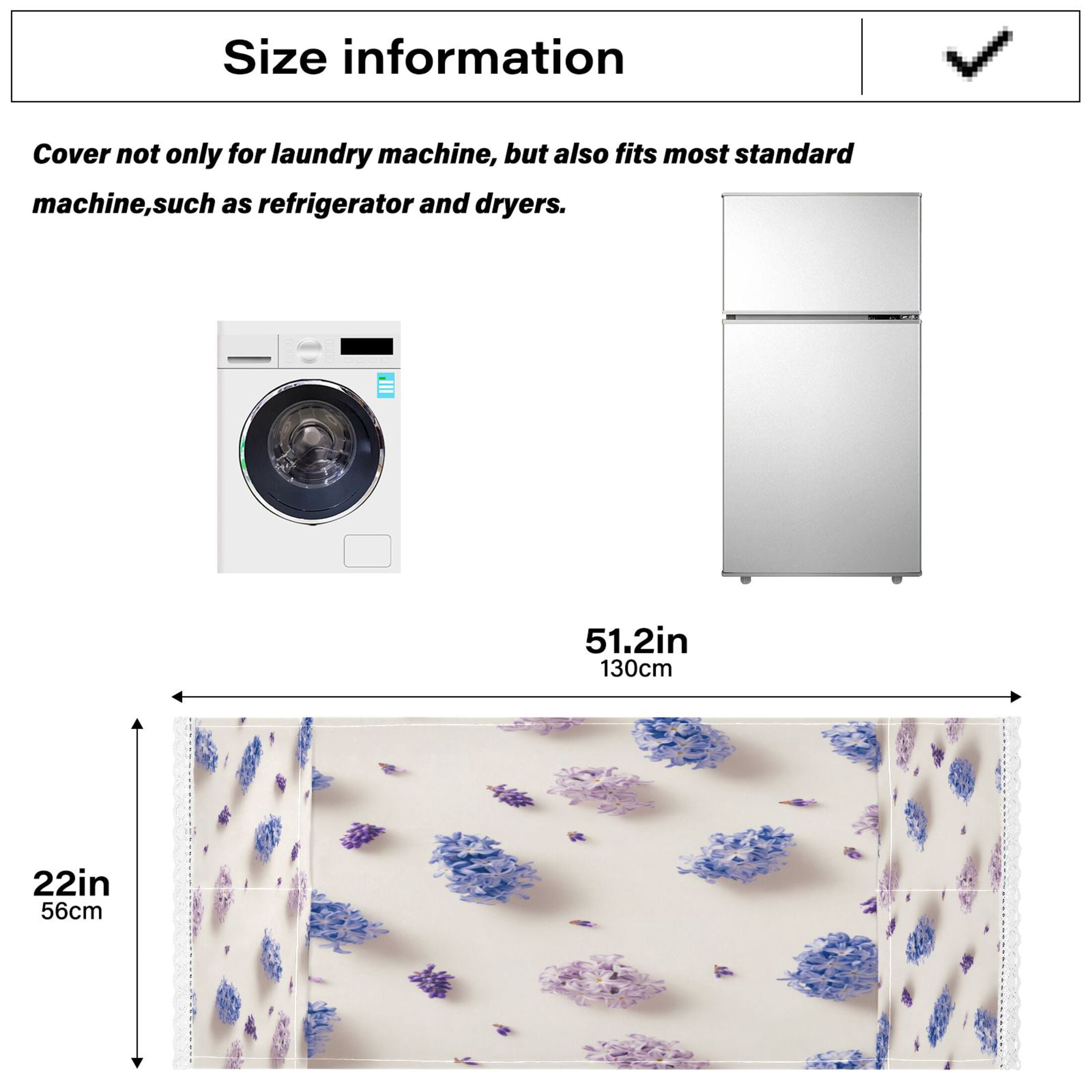 Purple Hyacinth FlowersWasher and Dryer Covers Dust-Proof and Oil Resistant Fridge Cover with 4 Storage Pockets Washing Machine Top Cover for Laundry Kitchen Home 51.2 x 22 In