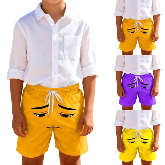 Eltusu Boys Beach Shorts, Fashion Elastic Waistband Funny Drawstring Summer Shorts Orange Size 10-12 T