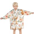 thumbnail image 3 of Corgi Dog and Flower Florals Blanket Hoodies for Kids 6-13YR Oversize Wearable Blanket Hoodies for Boys Girls Teens, 3 of 7