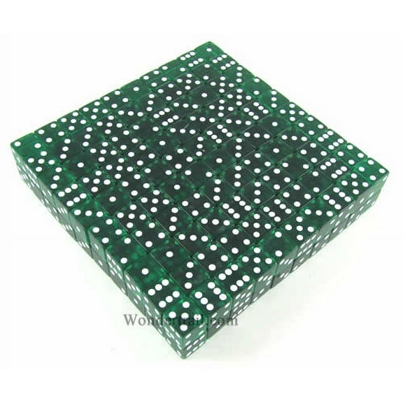 Green Transparent Dice with White Pips D6 19mm (3/4in) Bulk Pack of 200 Koplow Games