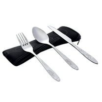 3PCS Stainless Steel Flatware Set, Knife Spoon Fork Set with Tableware Storage Bag, Portable Reusable Flatware Set for Traveling Camping Picnic Working Hiking