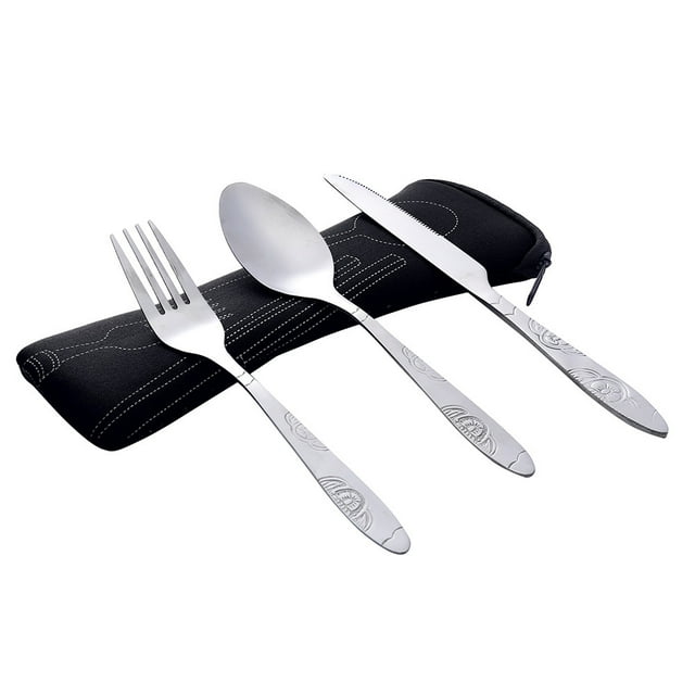 Agiferg 3Pcs Stainless Steel Fork Spoon Tableware Travel Camping Cutlery Dinnerware BK