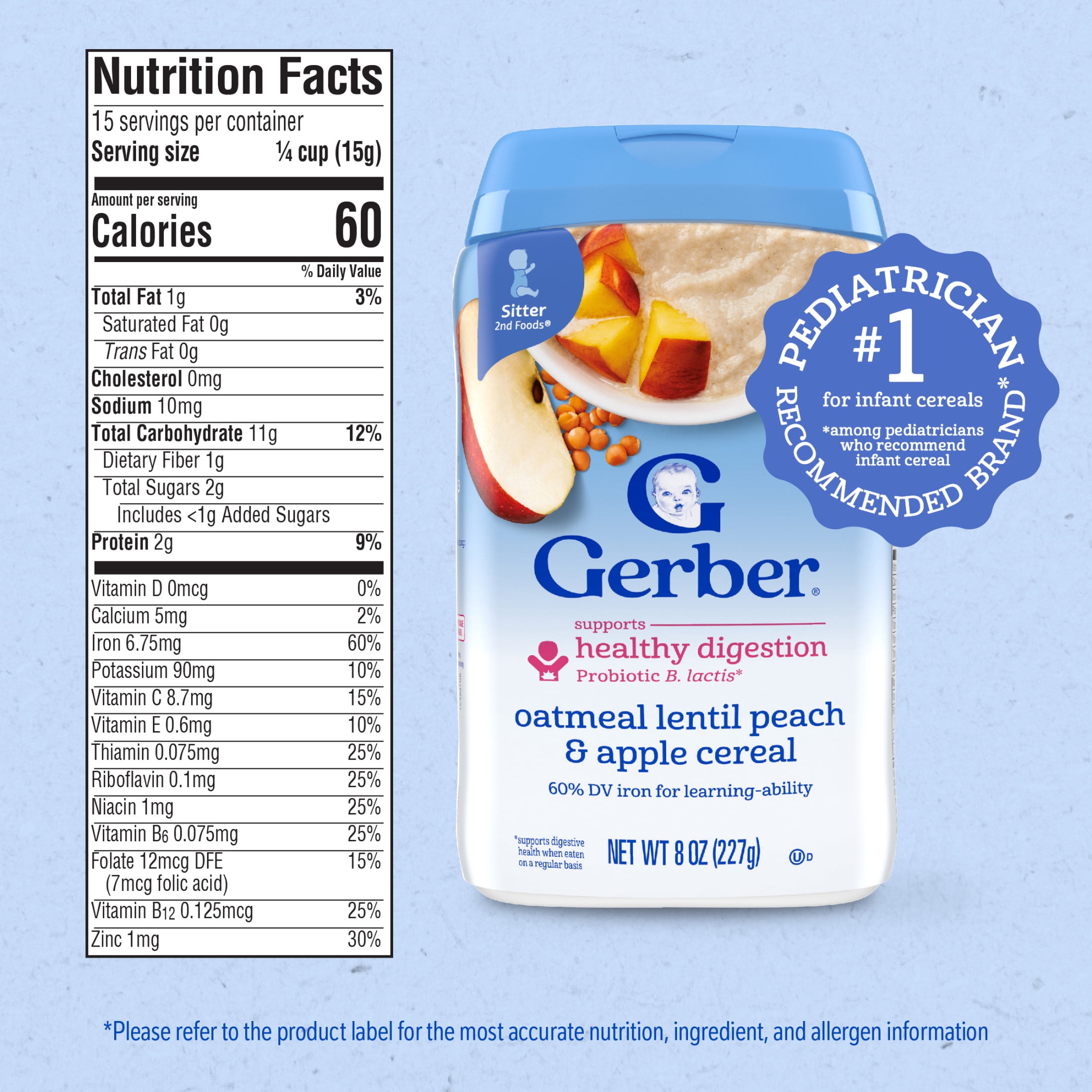 (3 pack) Gerber Cereal for Baby Power Blend 2nd Foods Probiotic Oatmeal Baby Cereal, Peach Apple, 8 oz Canister
