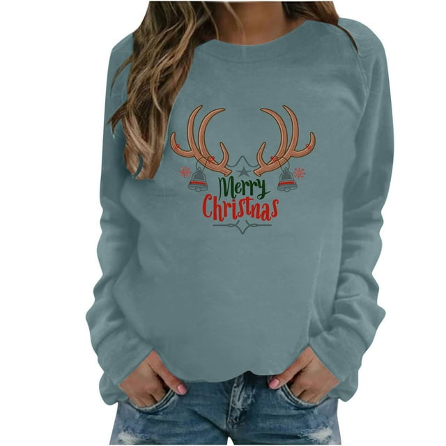 lcziwo Chandail pour Femmes Léger Chandails Graphiques de Noël Léger Chandail à Manches Longues Col Rond Automne Hiver 2024 Liquidation Vert,P