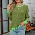 thumbnail image 2 of Olyvenn Long Sleeve Shirts for Women Tunic Tops Loose Fit Cute Casual Color Block Ribbed Knit Tops Lightweight Sweaters Green XL, 2 of 7