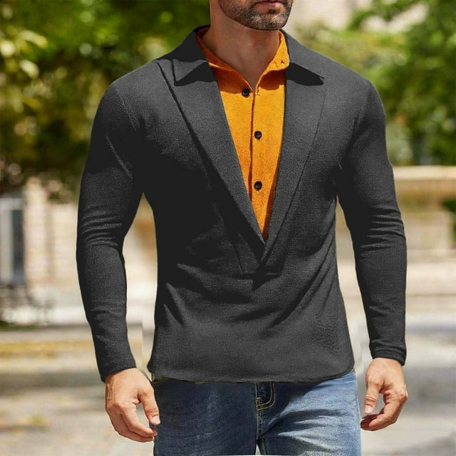 pstuiky camisa de manga larga para hombre, Blusa/camiseta informal elegante a rayas de manga larga con cuello, botones y bolsillo para hombre camisetas de hombre l