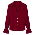 thumbnail image 5 of hoksml Women's Puff Sleeve Flare Cuff Button Down Shirt Lapel V Neck Solid Blouse Party Office Everyday, 5 of 5