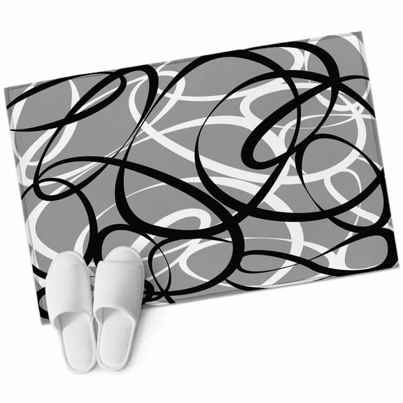 Bathroom Rugs 2x3 Ft, Grey Geometric Non Slip Area Rugs for Kitchen Bedroom Entryway, Retro Black White Abstract Striped Lines Washable Carpet Runner Rug Floor Mats for Bedroom Home Decor