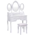 thumbnail image 1 of Costway Tri Folding Oval Mirror Wood Makeup Dressing Table Vanity Set W/ Stool Drawers, 1 of 10