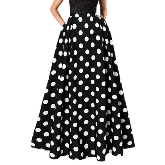 ibiyuan Floral Dress For Women Polka Dot Skirt Flowy A-Line Long High Waist Elegant Skirt for Women Casual and Formal Wear