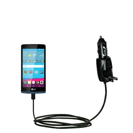 Intelligent Dual Purpose DC Vehicle and AC Home Wall Charger suitable for the LG Tribute 2 - Two critical functions, one unique charger - Uses Gomadic