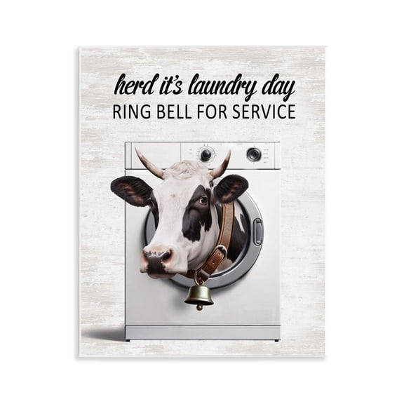Stupell Industries Ring Bell Laundry Service Cow Quotes and Sayings Painting Unframed Art Print Wall Art, 11 x 14