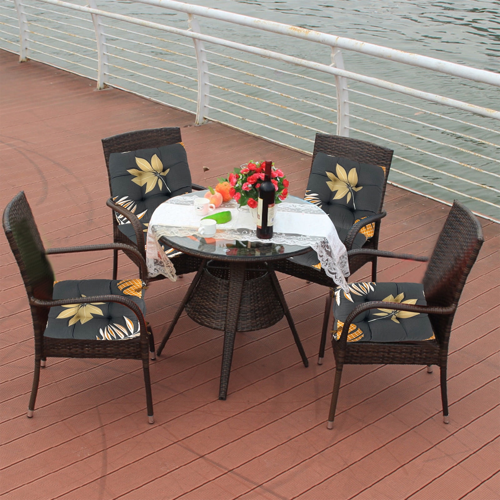 Outdoor Cushions 17" x 17" Patio Chair Seat Pads, Set of 2 Thick Fill Tufted Square Patio Cushions, Water-Resistant Olefin Chair Seat Cushion with Ties for Non-Slip Support