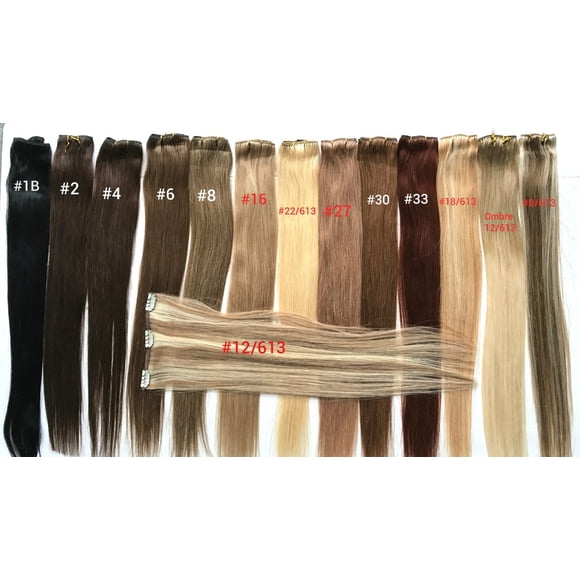 TRESSMATCH 20"" -22"" Remy Human Hair Weft 7"" Wide (3 Clips) Black Brown Blonde Auburn Red [Weight:30grams/1.1oz]