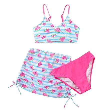 XJZMD Toddler Baby Girl s 3 Piece Swimsuits Fruit Prints Bikini Bathing Suit Briefs Girls Bikini Beach Swimwear Set 10 Years-11 Years