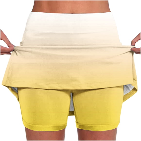 Moxiu Women Shorts Elastic Yoga Culottes Gradient Color Tie Dye Printed Athletic Short Pants Plus Size Summer High Waist Tummy Control Skirt Skorts Joggers 2025 Yellow,XXXL