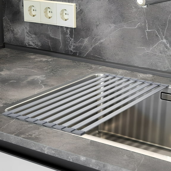GOOHOCHY Foldable Dish Drying Rack Multipurpose Over The Sink Dish Drying Rack Expandable Kitchen Drying Rack Roll Up Sink Rack Kitchen Must Have
