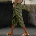 thumbnail image 2 of Auralook Women Linen Pants Summer Casual Drawstring Elastic Waist Pockets Pants Lightweight Capris Beachwear,Army Green,XL, 2 of 6