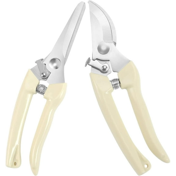 2Pcs Premium Garden Shears, Pruning Scissors Gardening Tools, Pruners for Flower, Bushes, Rose and Fruit Tree, Use for Florist, Yard and Orchard the Plant Clippers, Sharp White Steel Anvil Snips