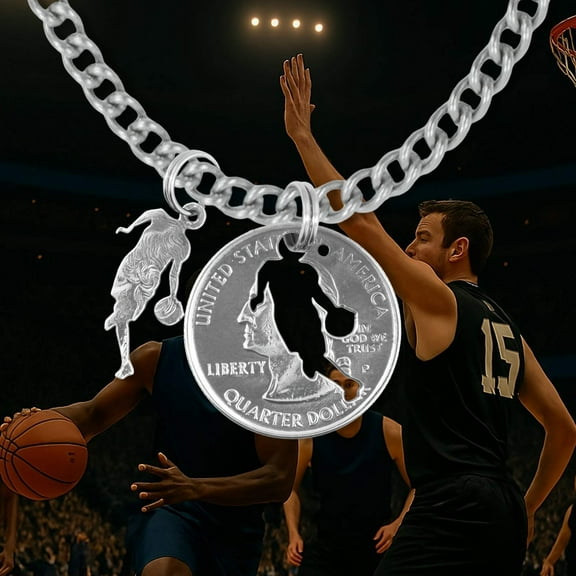 HanaLaura Coin Cut-Out Necklace Pendant Mens Jewelry Stainless Chain