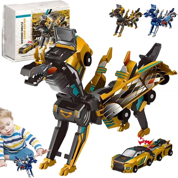 BESTSKY 2 in 1 Collision Transforming Dinosaur Car Toy, Dinosaur Transformer Car, Transform into Dinosaurs, Fun Collision Transforming Cars for Boys & Girls Party Favors Golden