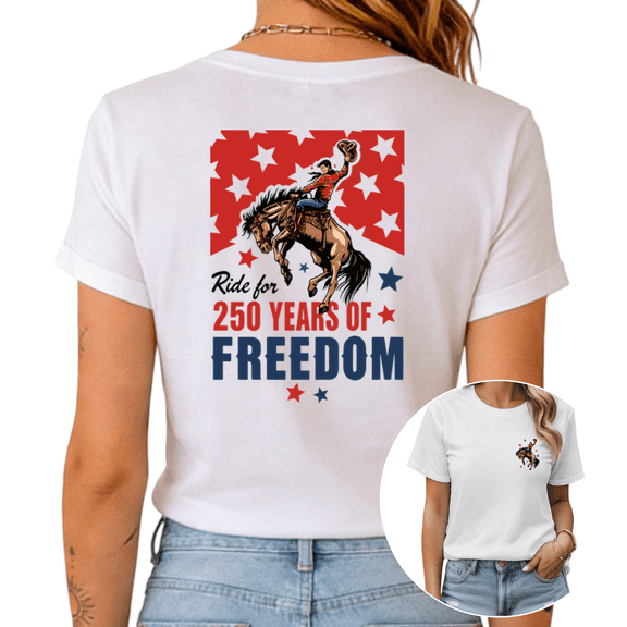 UNISHE Women's USA 250 Years of Freedom Cowboy Graphic Short Sleeve T-Shirt White S-5XL Fashion Oversized Top