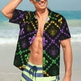 thumbnail image 7 of Pofeuu Mardi Gra Geometric Print Hawaiian Shirt for Men Sleeves Casual Button Down Summer Beach Dress Shirts T-Shirts,3X-Large, 7 of 7