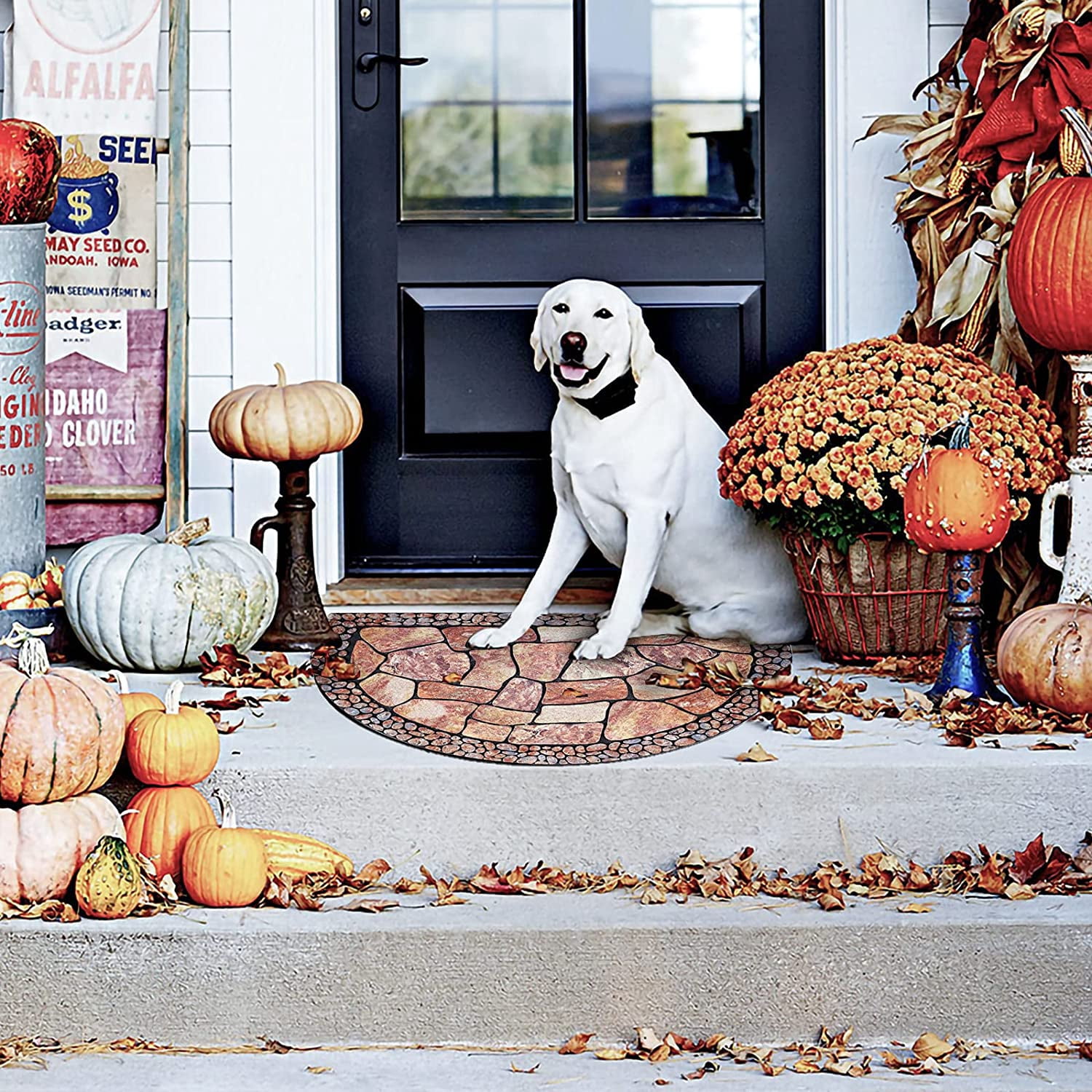 Decorative Doormat Outdoor Rubber Mat for Front Door Entrance Mat Indoor 2x3 Rug for Front Door Entry Non Slip Mat Outside Doormat Half Round (Cobble)