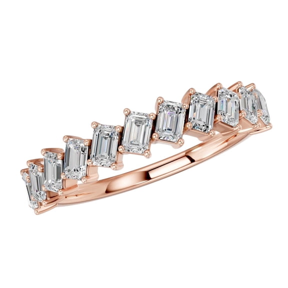 KEEVA JEWELS Rose Gold Plated Silver Emerald Cut 1.10Ct Moissanite Stone Classic Half Eternity Wedding Ring Size 5.5