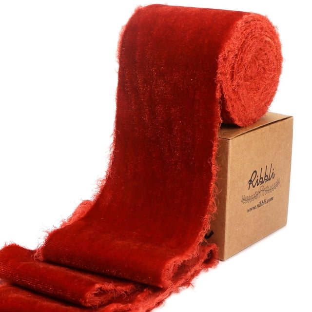Cinta decorativa Ribbli de terciopelo rojo oxidado, 7,5 cm y 2,7 m