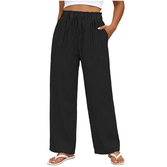 Women's Fashion Solid Color Elastic Waist Casual Pocket Straight Leg Loose Pants