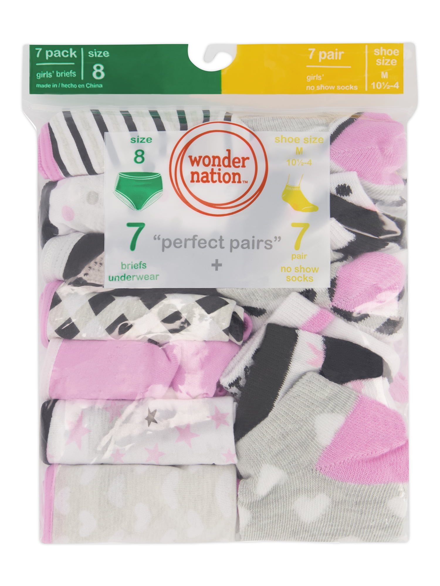 Wonder Nation Girls Socks & Briefs Set, 14-Pack 