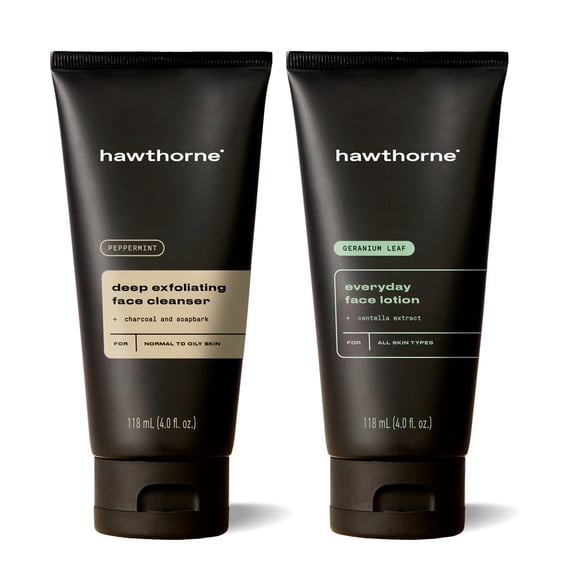 Juego de cuidado de la piel exfoliante profundo para hombres Hawthorne con limpiador facial de carbón y loción facial. Para pieles normales a grasas. Todos los ingredientes naturales, sin parabenos, s