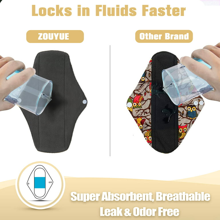 7 Pcs Reusable Waterproof Menstrual Pads Sets Including 1Pc Mini Wet Bag  and 6Pcs Regular Flow Menstrual Pads Mama Cloth Sanitary Napkins