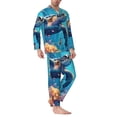 thumbnail image 2 of Fotbe Colorful Underwater Plant Turtle Pijama de Hombre con Estampado de Manga Larga, Conjunto de 2 Piezas, Ropa de Dormir Suave y Cómoda con Bolsillos-Small, 2 of 7
