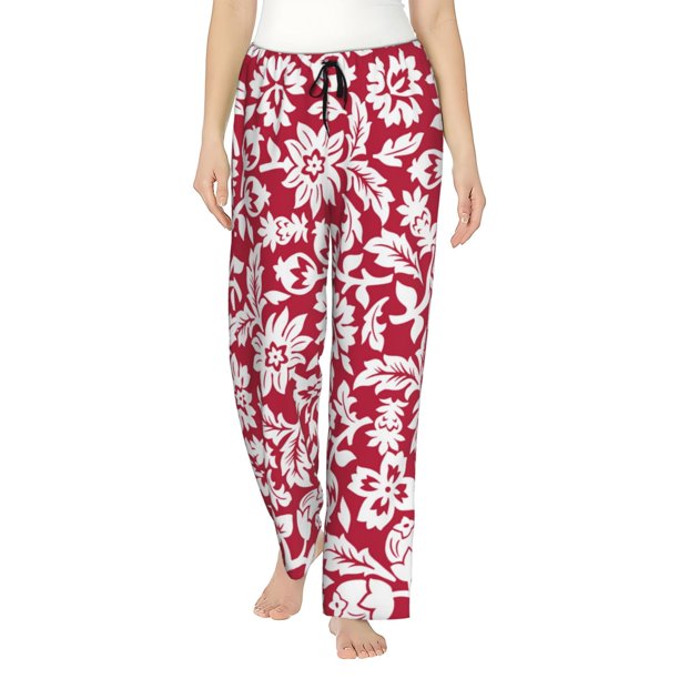 Fotbe Red Flowers Pantalones de Pijama para Mujer, Pantalones de Dormir, Pantalones Pj con Cordón y Bolsillos-Small