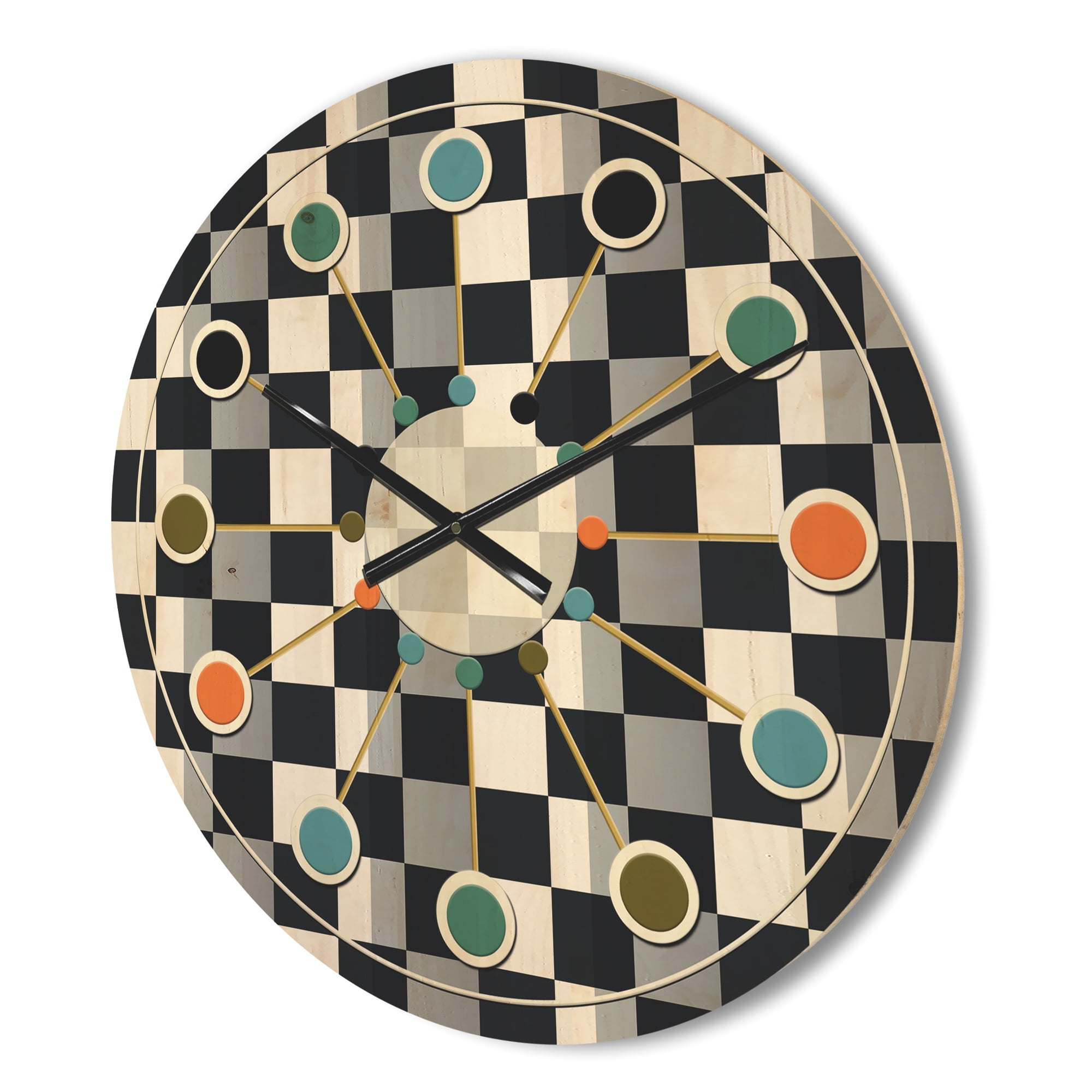 Designart 'Geometric Black and White Pattern I' Mid-Century Modern Wood Wall Clock