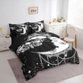 thumbnail image 3 of Castle Fairy Kids Teens Gothic Moth Skull Bedding Comforter Set 7 Pieces,Black White Full Bedding Set Lightweight,Galaxy Universe Moon Stars Fitted Sheet Flat Sheet,Lightweight Room Decor,Reversible, 3 of 8