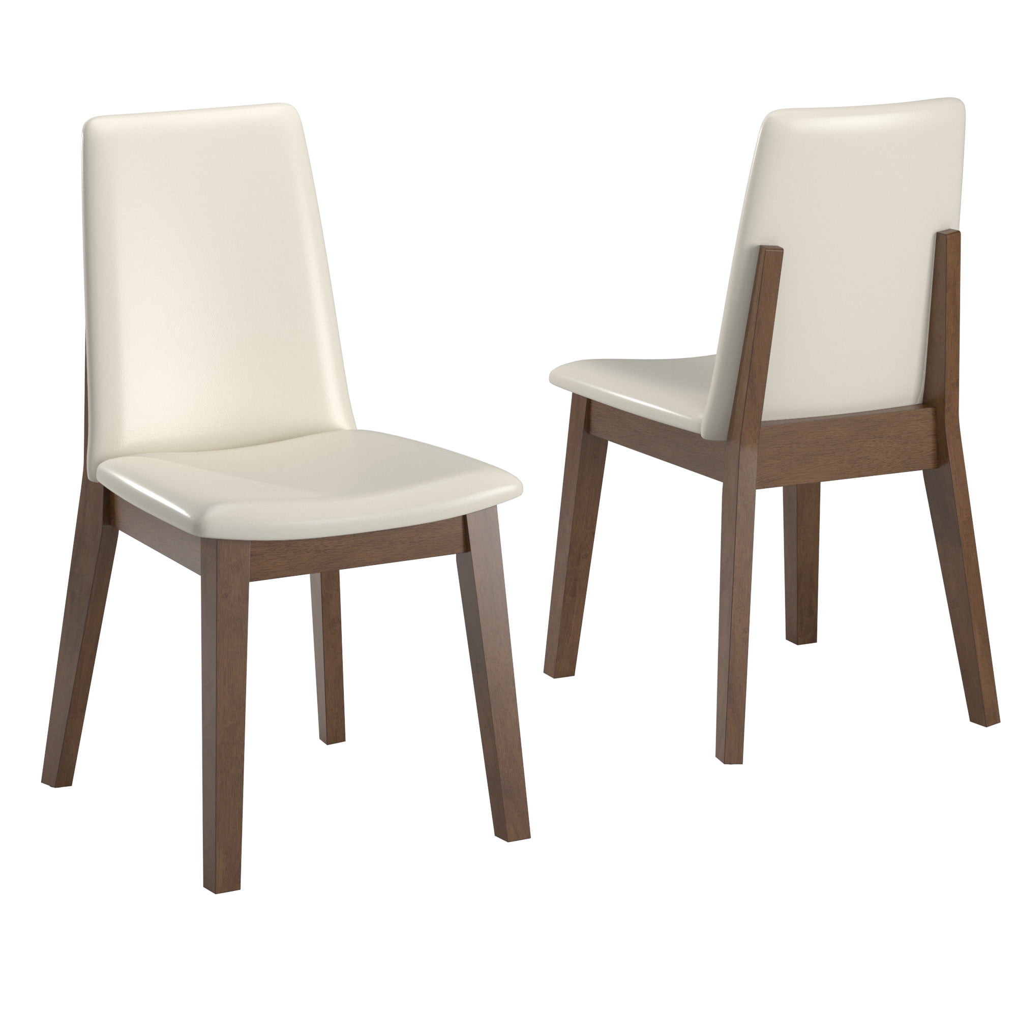 Weston Home Alta Wood Finish White Vegan Leather Dining Chair, Set of 2, Walnut