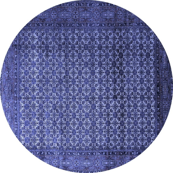Ahgly Company Machine Washable Indoor Round Persian Blue Traditional Area Rugs, 3' Round