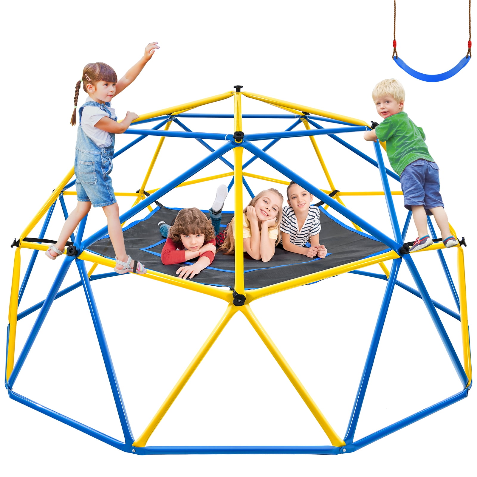 JUGADER 800 lbs Dome Climber with Canopy 10FT Steel Frame Climbing Dome with Swing and Hammock