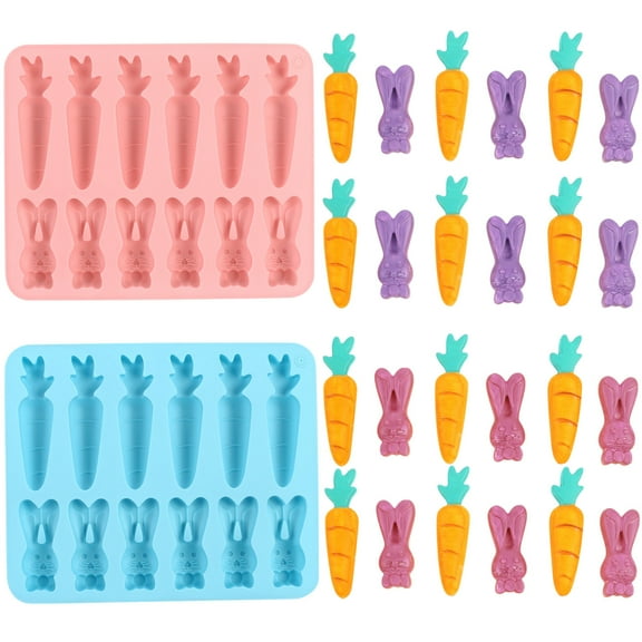 VtModv Easter Silicon molds 12 Cavity Bunny Carrot Silicon molds Non Stick Bunny Cookies molds Bunny Carrot Cookies molds DIY Chocolate Candy