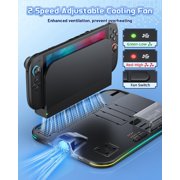 Charging Dock for Switch 2/1, Switch Cooling Fan for Nintendo Switch 2/1/OLED, Storage Stand for JoyCon 2/1 with 12 Card Slots, Controller/Headset Holder, 9 RGB Modes