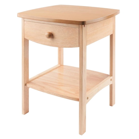 FurniFact Mid Century Nightstand In Solid Wood Natural Finish With Drawer And Shelf
