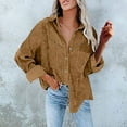 thumbnail image 2 of IROINNID Women's Corduroy Jacket Turndown Lapel Solid Color Long Sleeve Loose Pockets Buttons Tops Outerwear Corduroy Jacket Coat, Brown, 2 of 5