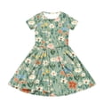 thumbnail image 3 of XADYUY Girls Beach Dress Casual A-Line Short Sleeve Midi Dress Daisy Flower Print Crew Neck Sundresses Holiday Swing Dresses with Pockets,9-10Years,Green, 3 of 5