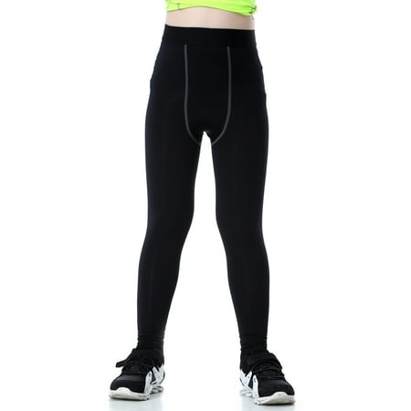 Boys Youth Compression Leggings Tights for Basketball Tights Ice Silk Athletic Base Layer Pants Football Workout Tight Black 8-10Years