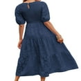 thumbnail image 3 of EIMELI Femmes Été Soufflé Manches Robe Smoking Floral en Vrac Fluide Robe Haute Taille Dentelle Floral Étagé Midi Robe Bleu Ciel XL, 3 of 4